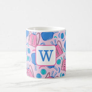 Monogram Pickleball Paddles and Balls Pink Preppy  Coffee Mug