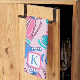 Monogram Pickleball Pink Preppy Tea Towel