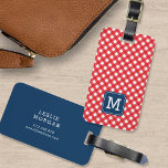 Monogram Picnic Red Gingham and Blue Luggage Tag<br><div class="desc">Travel in style with this stylish monogram luggage tag featuring a blue square against a picnic red gingham pattern on the front with a match blue back side.. Personalise it by replacing the placeholder text. For more options such as to change the font and it's size/colour or the spacing between...</div>