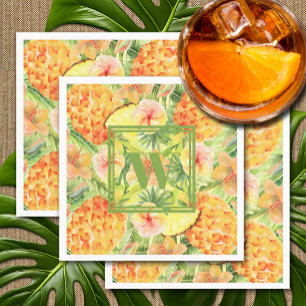 Monogram Pineapples Flowers Greenery Napkin