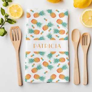 Monogram Pineapples Fruit Pattern Tea Towel