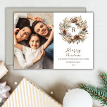 Monogram Pinecone Winter Wreath Christmas Photo Holiday Card<br><div class="desc">Celebrate the season with our Monogram Pinecone  Winter Wreath Christmas card template. Featuring a stylish,  earthy wreath and customisable monogram,  this card blends bohemian charm with festive elegance. Perfect for adding a personal touch to your holiday greetings.</div>