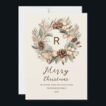 Monogram Pinecone Winter Wreath  Merry Christmas Holiday Card<br><div class="desc">Celebrate the season with our Monogram Pinecone  Winter Wreath Christmas card template. Featuring a stylish,  earthy wreath and customisable monogram,  this card blends bohemian charm with festive elegance. Perfect for adding a personal touch to your holiday greetings.</div>