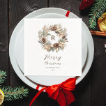 Monogram Pinecone Winter Wreath  Merry Christmas Napkin<br><div class="desc">Celebrate the season with our Monogram Pinecone  Winter Wreath Christmas Design. Featuring a stylish,  earthy sage green and pinecone wreath and customisable monogram,  this card blends bohemian charm with festive elegance. Perfect for adding a personal touch to your holiday greetings.</div>