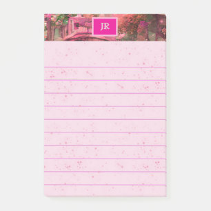 Monogram Pink Abstract Forest World Post-it Notes