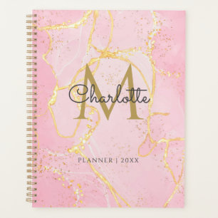 Monogram Pink Agate Geode Gold Script 2023 Planner