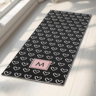 Monogram Pink and Black Heart Pattern  Yoga Mat