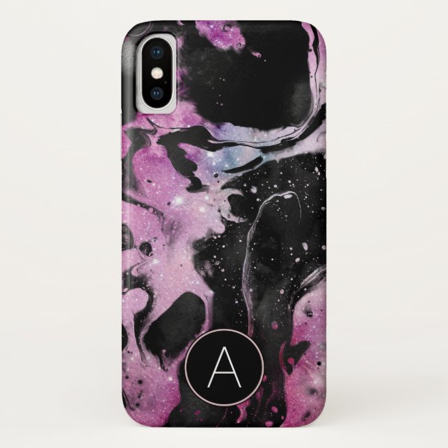 Monogram Pink and Black Marble Swirl Galaxy Case-Mate iPhone Case (Back)