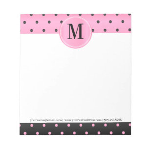 Monogram Pink and Black Polka Dots Notepad