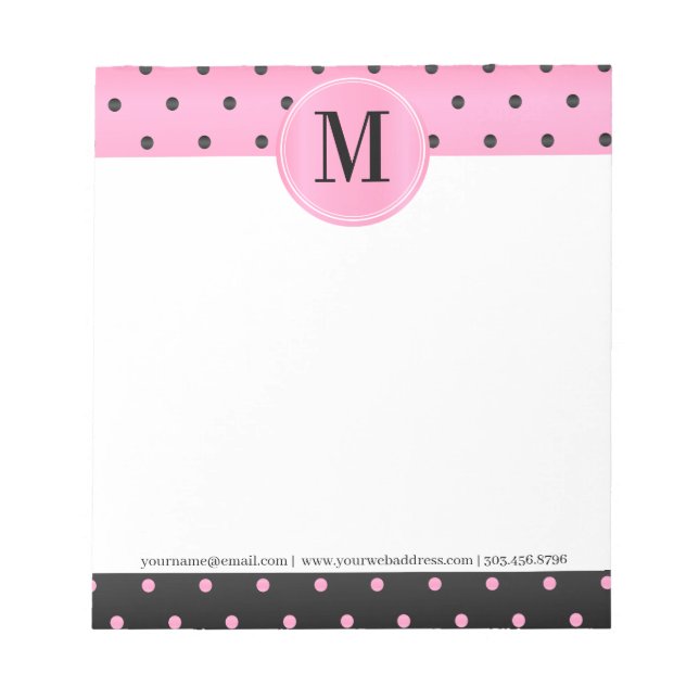 Monogram Pink and Black Polka Dots Notepad (Front)