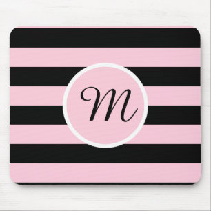 Monogram Pink and Black Striped Mouse Mat