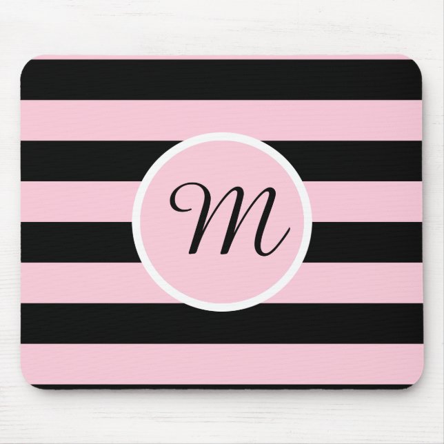 Monogram Pink and Black Striped Mouse Mat (Front)