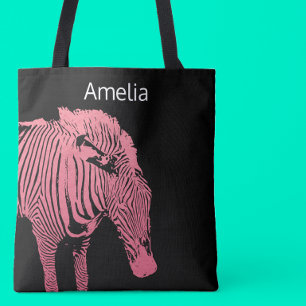 Monogram Pink and black Zebra Tote Bag