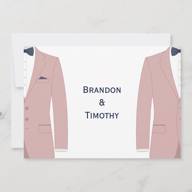 Monogram Pink And Blue Gay Wedding RSVP Card (Back)