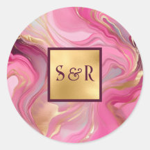 Monogram Pink and Gold Marbled Wedding
