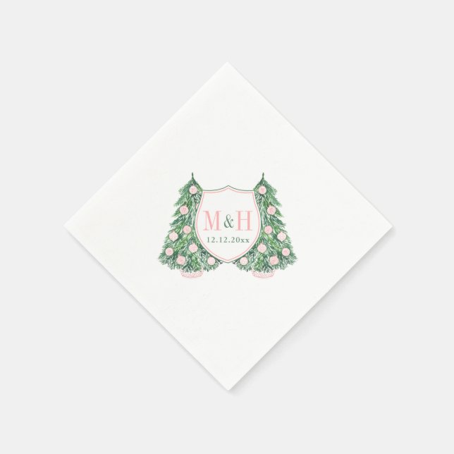 Monogram Pink And Green Christmas Wedding Shower Napkin (Corner)