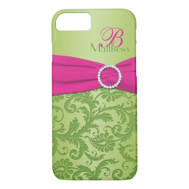 Monogram Pink and Green Damask iPhone 7 Case (Back)