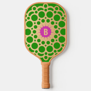 Monogram Pink and Green  - Gold Circles Pickleball Paddle