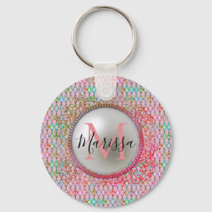 Monogram Pink and Green Harlequin Key Ring