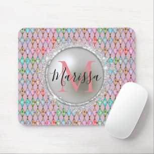 Monogram Pink and Green Harlequin   Mouse Mat