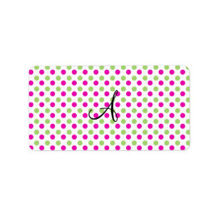 Monogram pink and green polka dots label