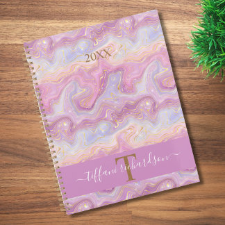 Monogram Pink and Purple Iridiescent Agate Geode Planner