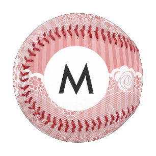 Monogram Pink and white background with black lace Baseball