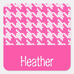 Monogram pink and white houndstooth pattern  square sticker