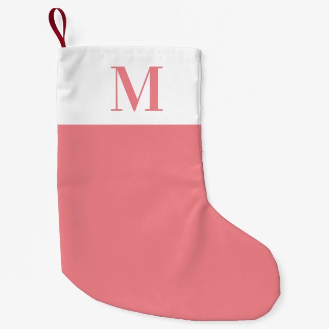 Monogram Pink and White Personalised Small Christmas Stocking (Front)