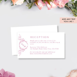 Monogram Pink and White Wedding Reception Enclosure Card