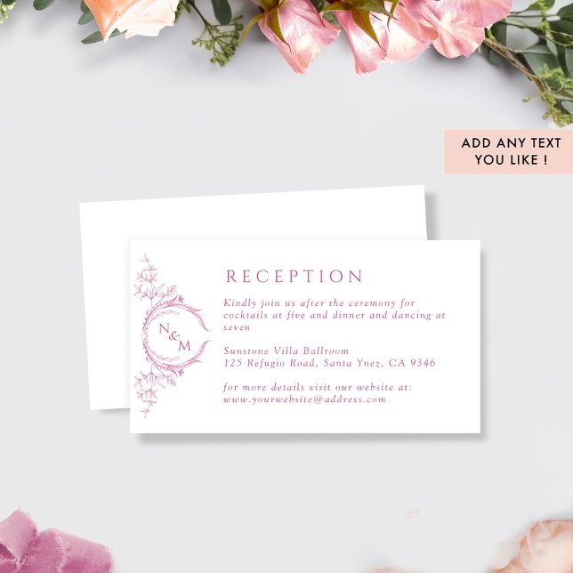 Monogram Pink and White Wedding Reception Enclosure Card (Creator Uploaded)