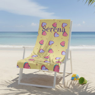 Monogram Pink and Yellow Heart Beach Towel