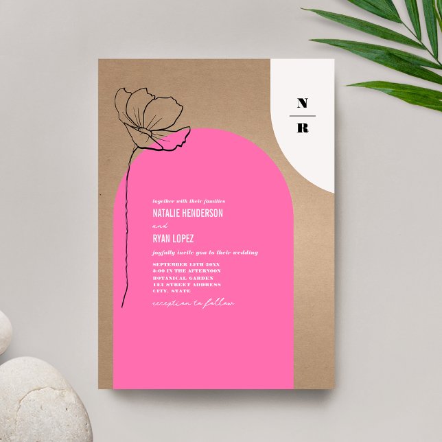 Monogram Pink Arch Floral Wedding Invitation (Creator Uploaded)