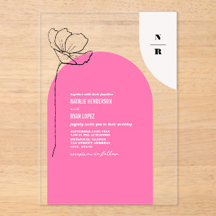 Monogram Pink Arch Floral Wedding Invitation