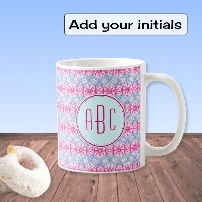 Monogram pink bicycle wheel pattern coffee mug (Creator Uploaded)