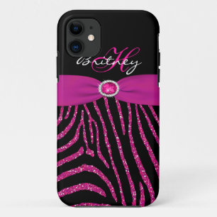 Monogram Pink, Black Glitter Zebra iPhone 5 Case