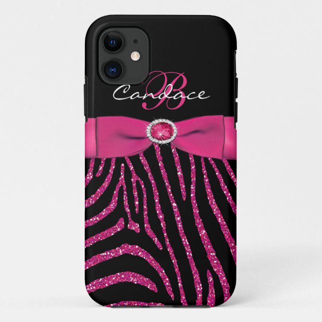 Monogram Pink, Black Glitter Zebra iPhone 5 Case (Back)