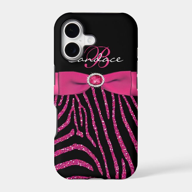 Monogram Pink, Black Glitter Zebra iPhone 5 Case (Back)
