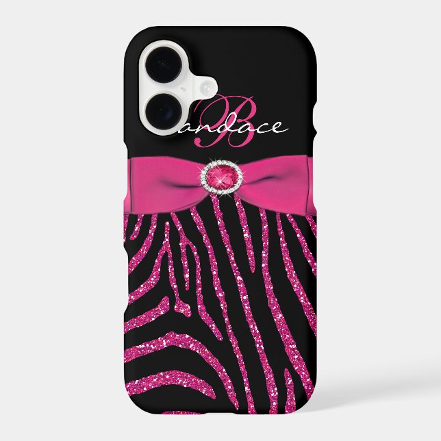 Monogram Pink, Black Glitter Zebra iPhone 7 Case (Back)