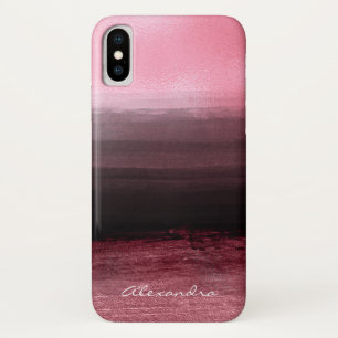 Monogram Pink & Black Ombre Foil Brush Strokes iPhone X Case