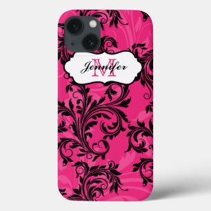 Monogram Pink Black Scrolls Swirls iPad 2/3/4 Case