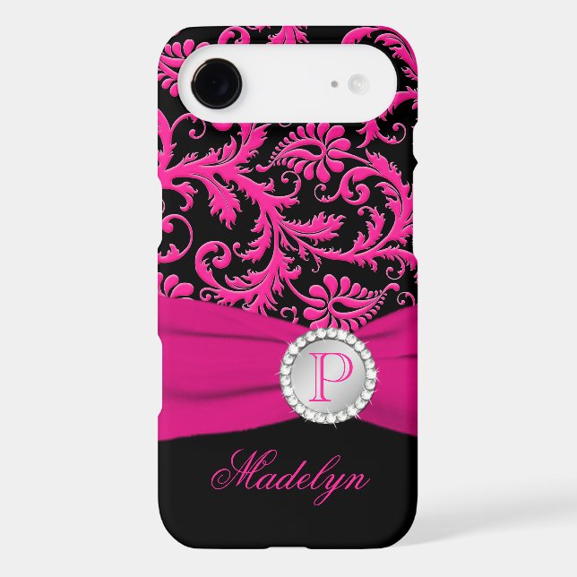 Monogram Pink Black Silver Damask iPhone 5 Case (Back)