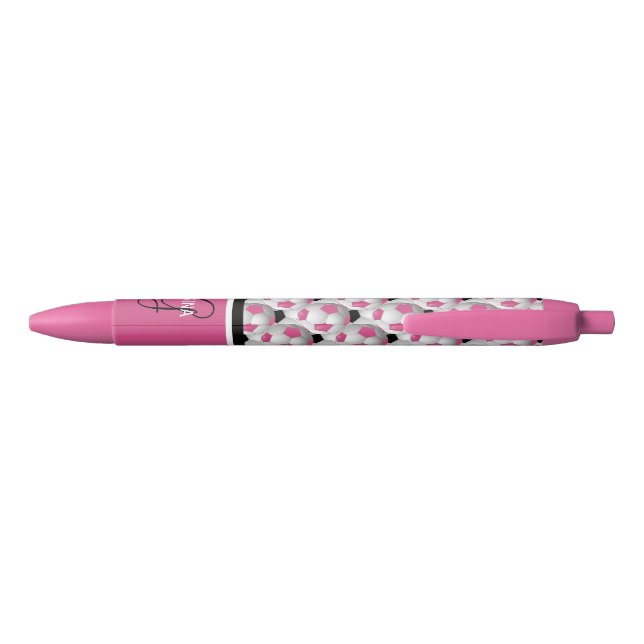 Monogram Pink Black Soccer Ball Pattern Black Ink Pen (Back)