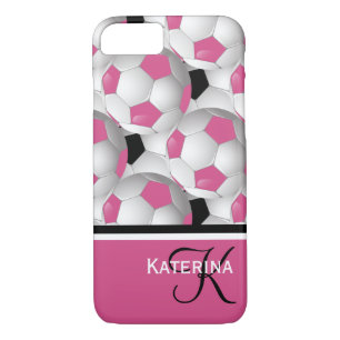 Monogram Pink Black Soccer Ball Pattern iPhone 8/7 Case