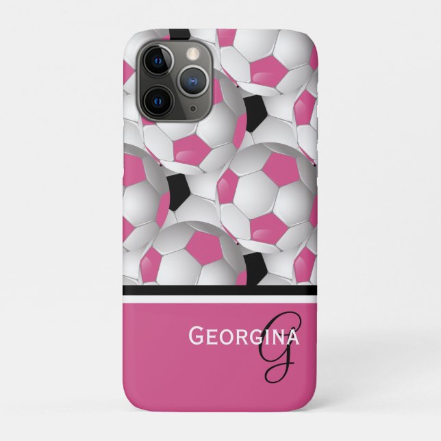 Monogram Pink Black Soccer Ball Pattern Case-Mate iPhone Case (Back)