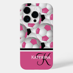 Monogram Pink Black Soccer Ball Pattern Case-Mate iPhone 14 Pro Case