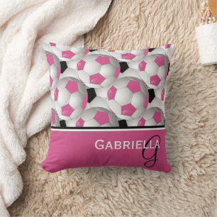 Monogram Pink Black Soccer Ball Pattern Cushion