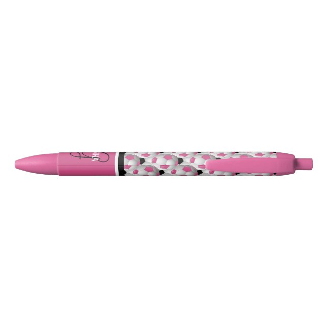 Monogram Pink Black Soccer Ball Pattern Ink Pen (Back)
