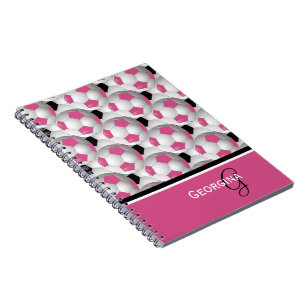 Monogram Pink Black Soccer Ball Pattern Notebook