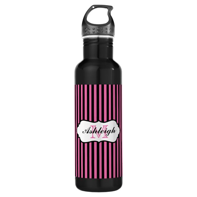 Monogram Pink, Black, White Striped 710 Ml Water Bottle (Front)